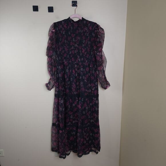 Jun & Ivy Long Sleeve Floral High Neck Midi Dress Size L - Picture 1 of 9